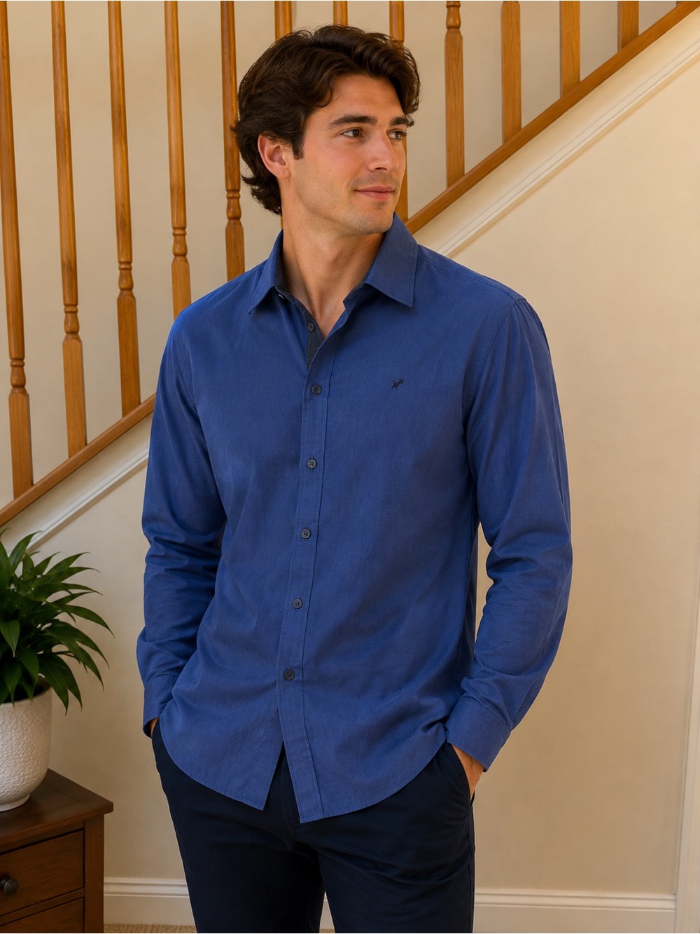 Kenneth Cole New York Men's Deep Blue Long-Sleeve Button-Down Shirt